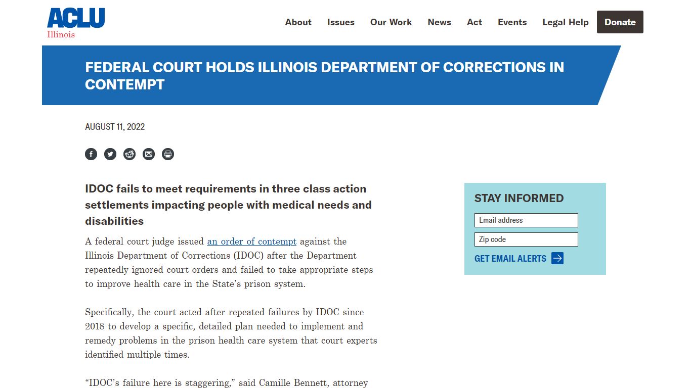 Federal Court Holds Illinois Department of Corrections in Contempt ...